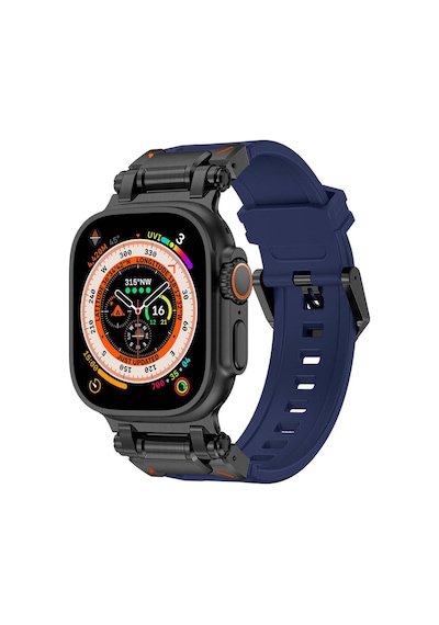 Zore Watch Ultra 49mm Clo- Krd-101 Titanyum Metal Başlıklı Silikon Kordon-siyah-mavi
