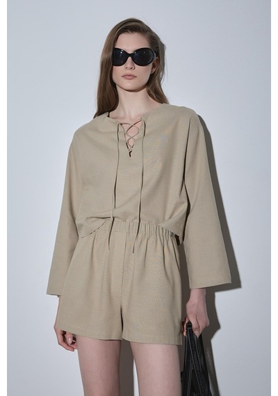 Suud Collection Ihlamur Yeşili Zoe Basic Keten Şort Yeşil