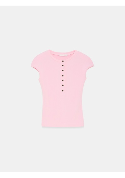 Dilvin 31887 Düğmeli Kısa Kollu Top-toz Pembe