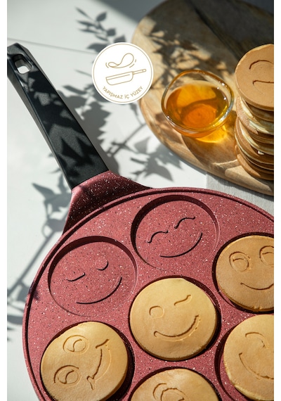Nehir Pankek Granit Gülenyüz Emojili Pankek Tavası 27 Cm.siyah Siyah