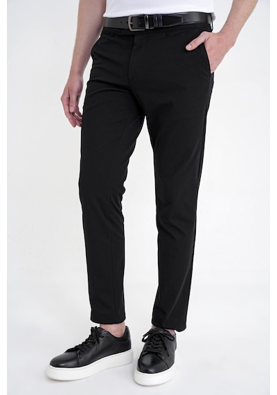 Comfort Fit Yan Cep Pamuklu Dokulu Siyah Pantolon P 1219