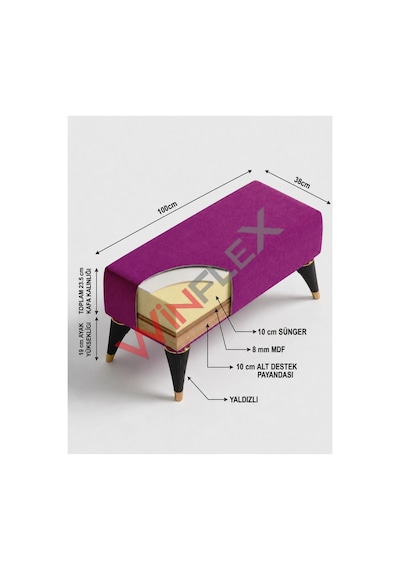 Winflex Dikdörtgen Dekoratif Puf 38x100 Cm Fuşya