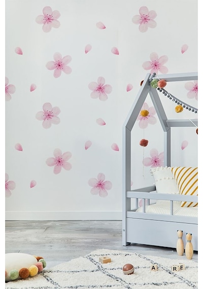 Pembe Çiçek Temalı 20 Parça Çocuk Ve Bebek Odası Dekoratif Duvar Sticker Seti