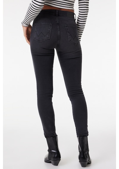 Wrangler High Rise Skinny Fit Dar Kesim Yüksek Bel Çok Dar Paça Siyah Kadın Esnek Jean Denim Kot Pantolon W27H01630B Siyah