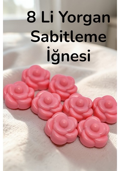 Pratik 8 Li Gül Şeklinde Çok Amaçlı Yorgan Sabitleme Iğnesi Çarşaf Yorgan Kılıfı Sabitleyici Klips Açık Pembe