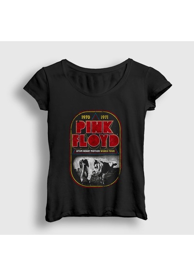 Presmono Kadın Atom Heart Mother Pink Floyd T-shirt Siyah