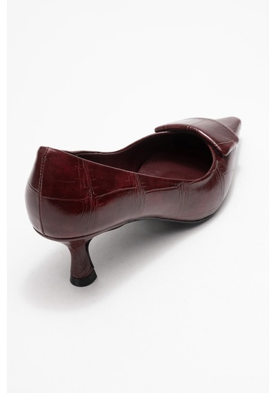 Luvishoes Luvi Shoes Marcıa Bordo Baskı Tokalı Kadın Topuklu Ayakkabı Bordo
