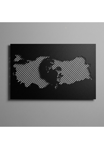 Atatürk Ve Türkiye Haritası Metal Tablo Siyah