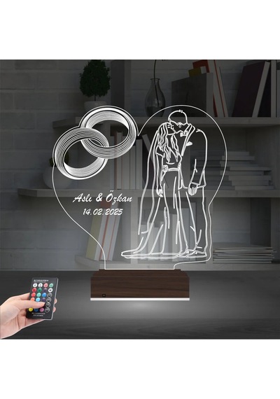 Luvivia Gelin Damat Yıldönümü Sevgiliye Hediye Kişiye Özel 3d Lamba - Masa Gece Lambası
