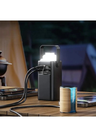 30.000 Mah 22.5w 2xusb 2xtype-c Çıkış Hızlı Şarj Çoklu Kablolu Powerbank Kamp Işık Fener Güç Bankası Siyah