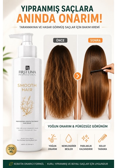 Kabarma Karşıtı Saç Kremi Anında Yumuşatma Elektriklenme Önleyici Durulanmayan Smooth Hair Krem 200 Ml