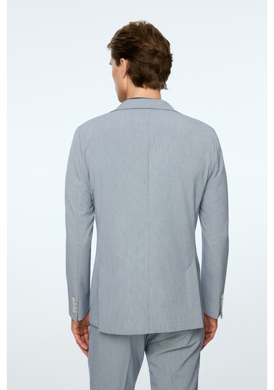Morven Erkek Lacivert Poliviskon Trend Desenli Slim Fit Mono Yaka Ceket 26ys002006200 Lacivert