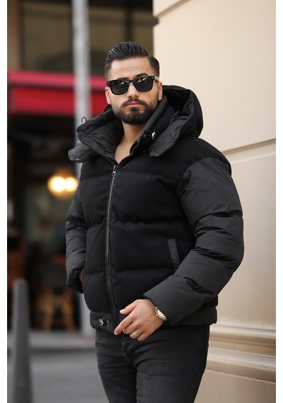 Erkek Kapüşonlu Kaşe Mont 001