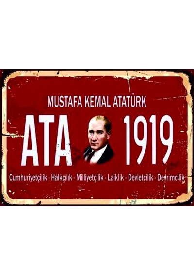 Atatürk Ahşap Mdf Tablo Mustafa Kemal Ata 1919 Retro Duvar Dekoru Eskitme Ofis Ofis Tabelası