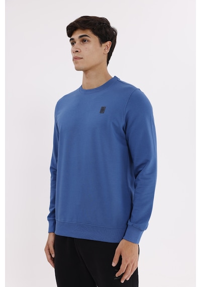 Rowinger Minimal Logolu Bisiklet Yaka Ribana Manşetli Rahat Kalıp Mevsimlik Sweatshirt İndigo