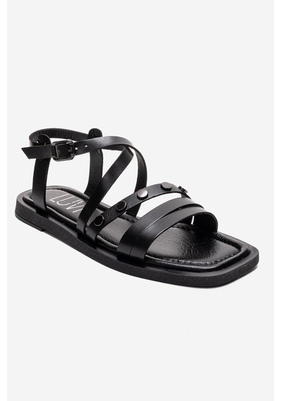 Luvishoes Poole Siyah Hakiki Deri Çok Bantlı Kadın Sandalet