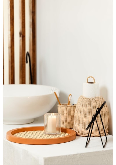 Rattan Hazeran Yuvarlak Tepsi Cappuccino %100 Doğal Hazeran M030