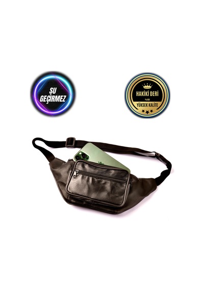 Unisex Siyah Hakiki Deri Freebag Bel Ve Göğüs Çantası Siyah