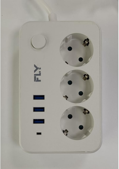 Fly 3406-01 3lü Anahtarlı 21A 3Usb Şarj Çıkışı 2Mt Anahtarlı Akım Korumalı Priz Çocuk Koruması