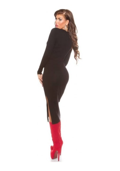 Uzun Kollu Yırtmaçlı Kalem Elbise - Vbah-865952 Çok Renkli