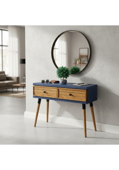 Mobenta Stria Entry: Modern Masif Dresuar 2 Çekmeceli Antre Konsolu - 120x31 Ig-tk Mavi-ahşap