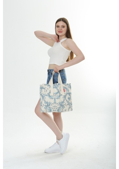 Baghashtag Krem Çiçek Baskılı Gabardin Bez Çanta Krem