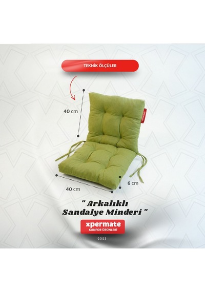 Pofuduk Arkalıklı Sandalye Minderi Bağcıklı Yıkanabilir Dekoratif Minder Yeşil