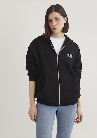 Mavi - Mavi Logo Baskılı Kapüşonlu Fermuarlı Siyah Sweatshirt 1s10178-900 Siyah