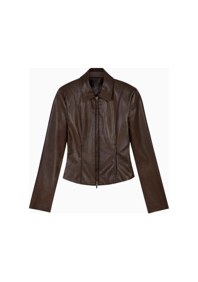 Because Of Alice 90' Slim Fit Leather Jacket Minimal Deri Kadın Ceket Kahverengi