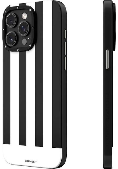 Apple Uyumlu iPhone 15 Pro Kılıf Magsafe Şarj Özellikli Youngkit Striped Piano Keys Serisi Kapak Siyah