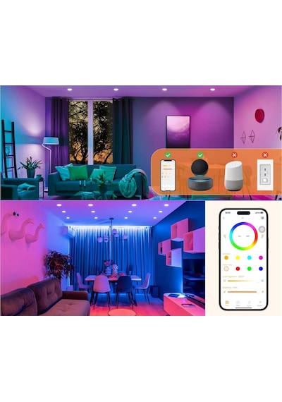 Smart Led Spot Lamba, 6000k Beyaz, 220v, Telefon Uygulaması İle Kontrol Edilebilir, Rgb Renk Değiştiren Dusktec 85mm Diğer