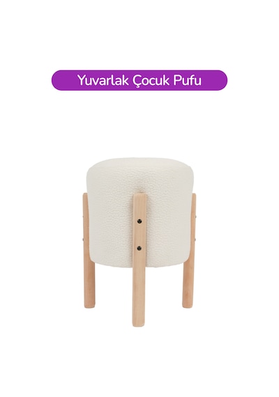 Çocuklar İçin Yumuşak Kumaş Puf, Berjer Yuvarlak Krem