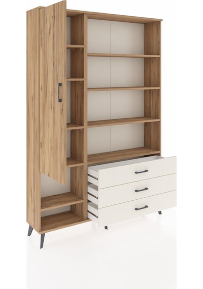 Arges Dolap 9 Raflı 3 Çekmeceli Tek Kapaklı 132x30x195 Çam-ç... Çam