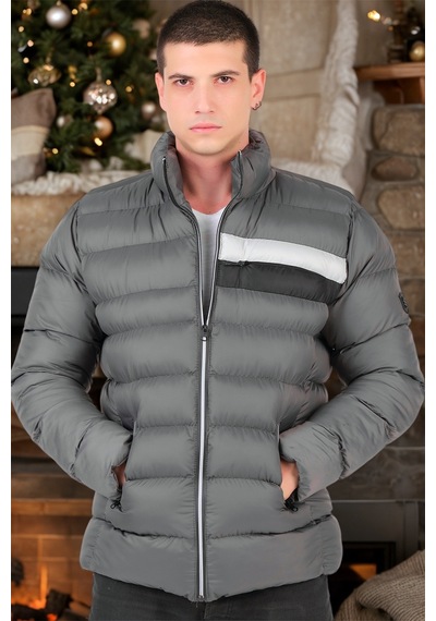 M8650 Dewberry Erkek Puffer Mont-düz Gri Düz Gri