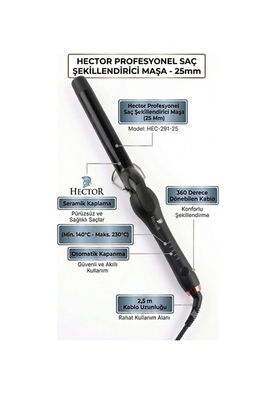 Hector Profesyonel Saç Şekillendirici Maşa 25 Mm