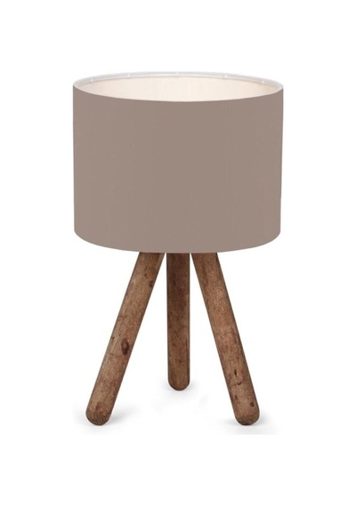 Bohhem Tasarım Ahşap Silindir Başlıklı Kumaş Abajur Ayd-2942 Vizon Kumaş-19 Cm X 15 Cm Yükseklik