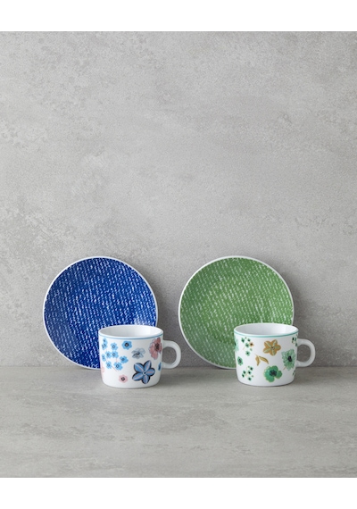 English Home Dewy Porselen 4 Parça 2 Kişilik Kahve Fincan Takımı 80 Ml Mavi-yeşil Mavi - Yeşil