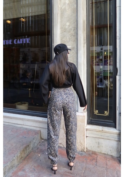 Kechi Woman Gabardin Kumaş Desenli Pantolon Gri Leopar