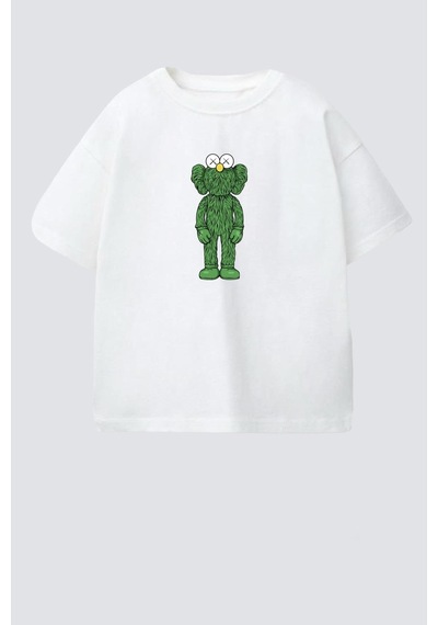 Monila Erkek Çocuk Pamuklu Bisiklet Yaka Baskılı T-shirt Ekru - Anis Yeşili