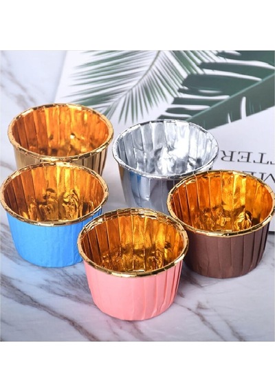 Trend Hediye Sepeti 25'li Mavi Gold Muffin Kek Kalıbı, Kek Kapsülü Cupcake Kalıbı, Airfryer Uyumlu Sku: Smg8690010590497 Açık Gri