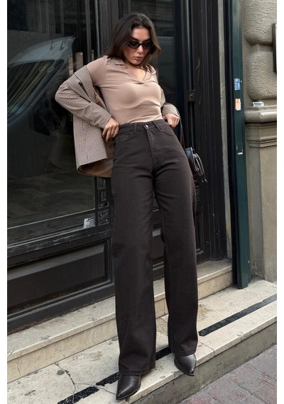 Kahverengi Wide Leg Kadın Pantolon Mg2614