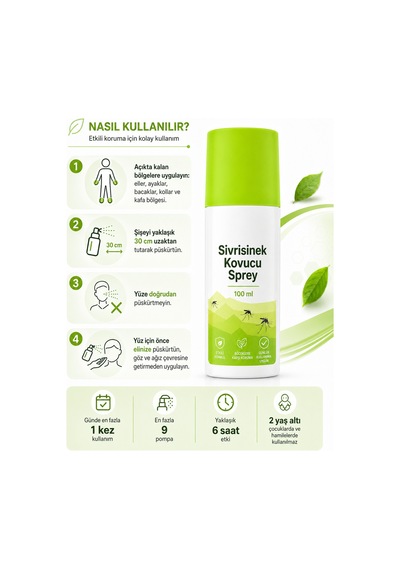 Sivrisinek Kovucu Sprey 100 Ml Taşınabilir Boy Günlük Kullanıma Uygun Vücut Spreyi