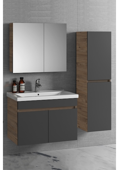 Çiğdem 80+35 Cm Atlantik Çam-Antrasit Gri Mat Mdf Seramik Lavabol Antrasit - Atlantik Çam