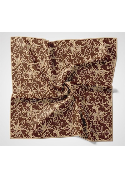 Silk Home Pamuk Polyester Soft Eşarp Kiremit Lilium Desenli Kaymaz Dokulu 90x90 Çok Renkli