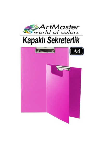 A4 Pembe Kapaklı Sekreterlik 1 Adet Renkli Klipsli Metal Mekanizmalı 80 Yaprak Kapasiteli Ofis Büro