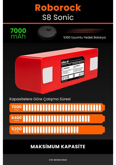 Roborock S8 Sonic 7000mAh Robot Süpürge  Bataryası