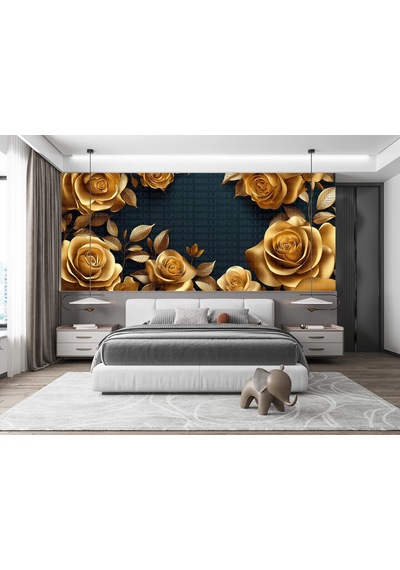 3d Altın Rengi Güller Poster Duvar Kağıdı Renkli