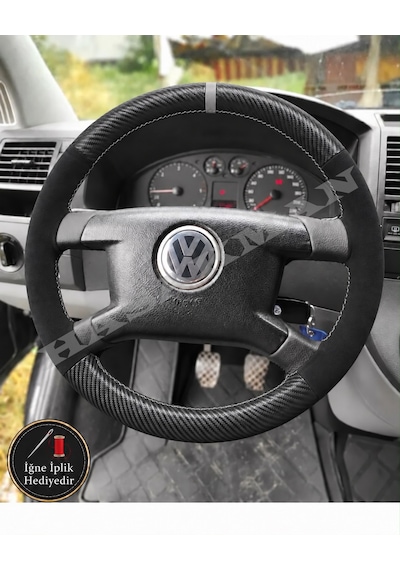 Volkswagen Multivan T5 Dikme Direksiyon Kılıfı Alcantara Süet Mat Karbon Gri Yüzük Ve Dikiş 2003-2009