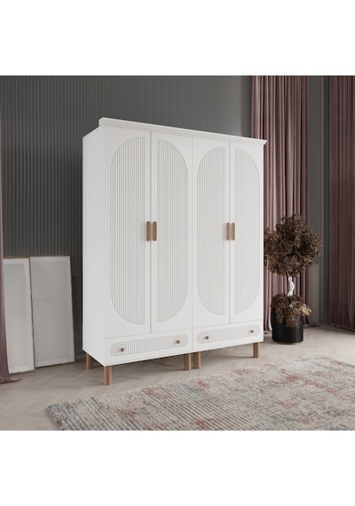 Beenal Furkan 4 Kapaklı Gardırop Dolap 160cm Beyaz-beyaz