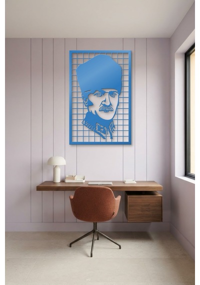 Mustafa Kemal Atatürk Metal Duvar Tablosu - Duvar Sanatı - Duvar Dekoru - Mavi